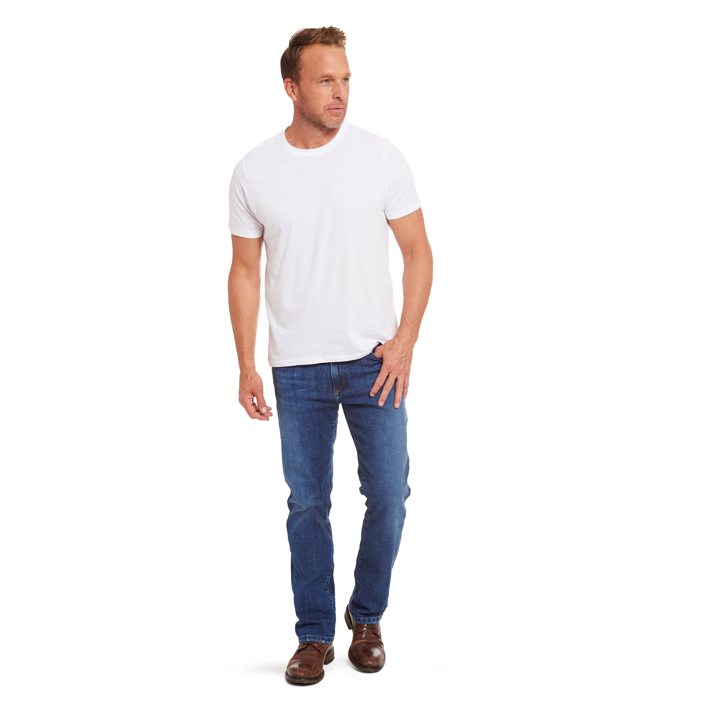 Men wearing Light/Medium Blue Straight Wooster Jeans