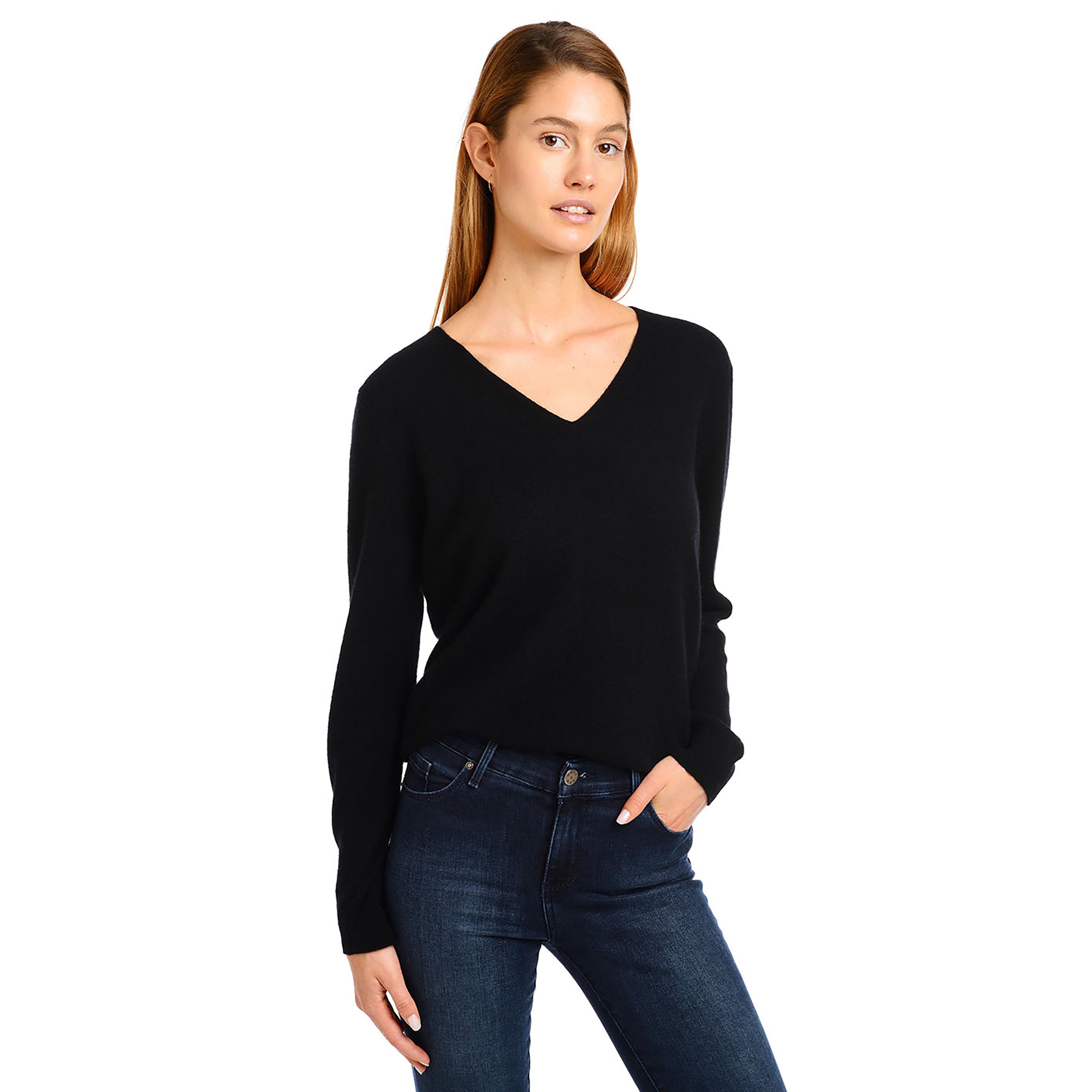 Women wearing Negro Cashmere Oversized V-Neck Willow Sweater